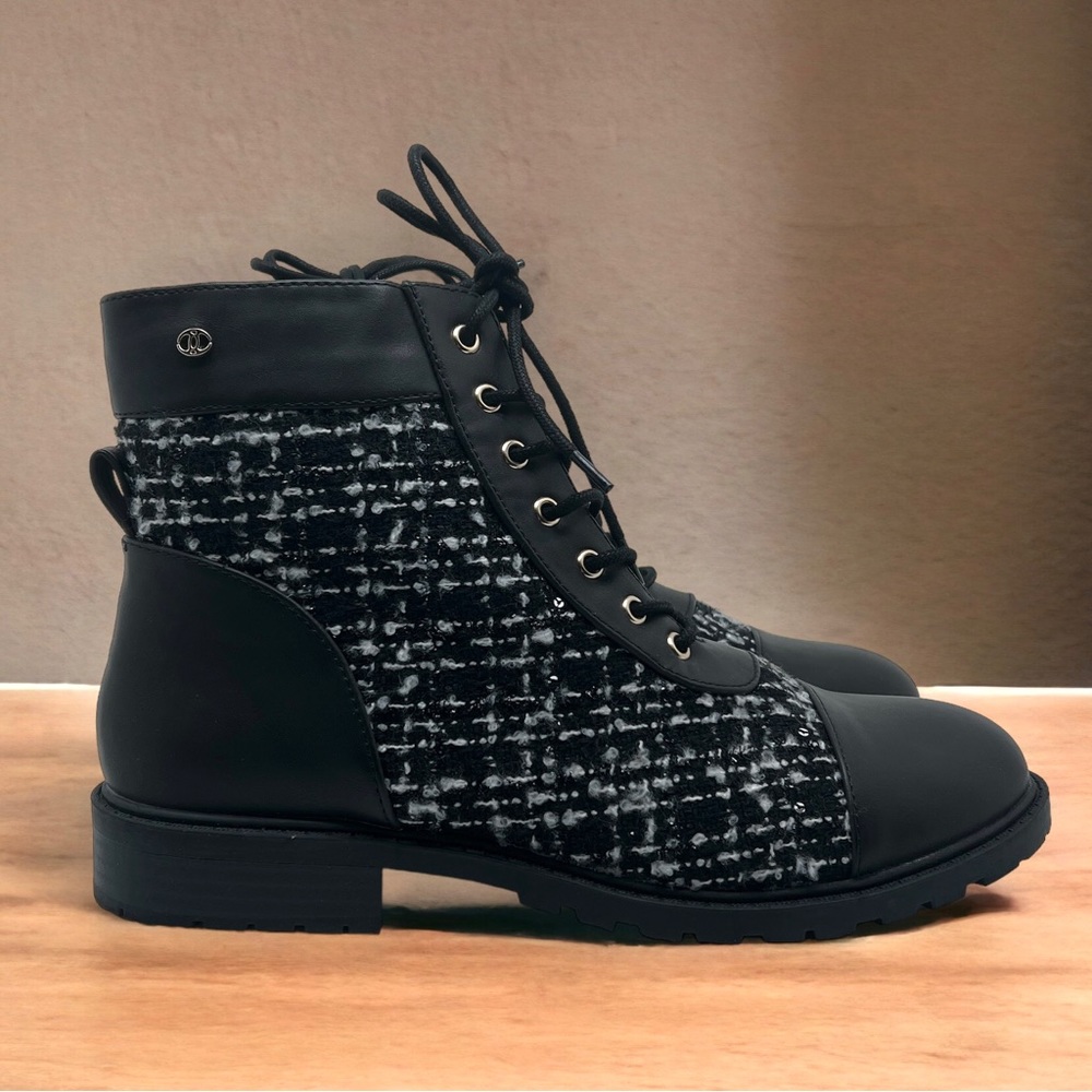 Charter Club Womens Faux Leather Booties Ankle Boots Black & White Boucle Size 9